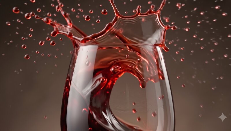 Wine erupting from the glass rim